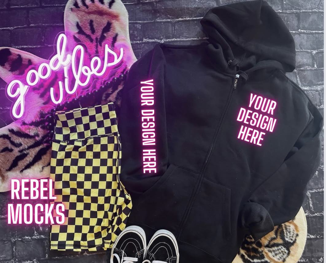 Black Hoodie BACK Mock - 2 MOCKS BUNDLE- Alternative Edgy Mock Up