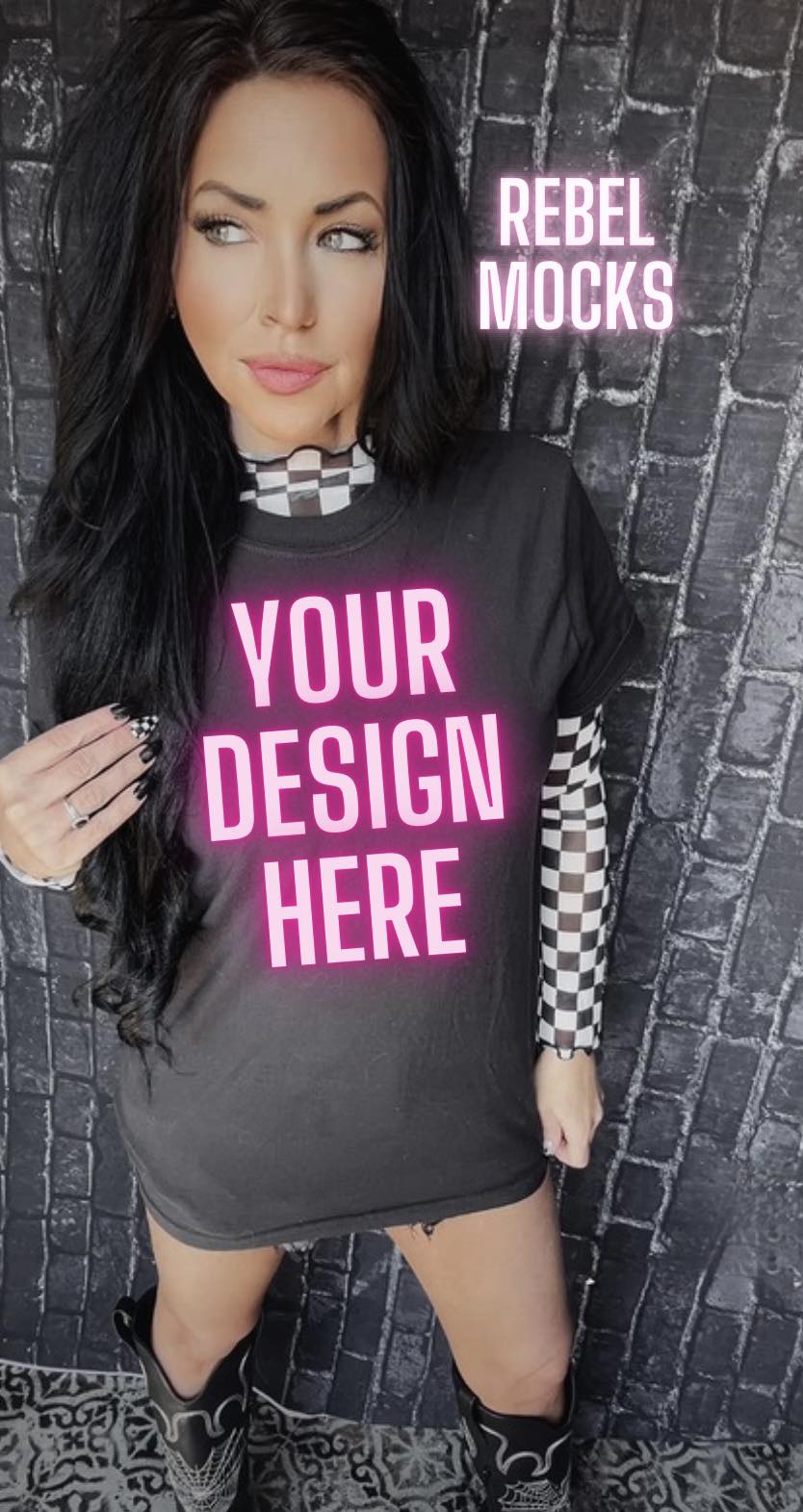 Checkered EDGY IRL Black Tee Mock Up