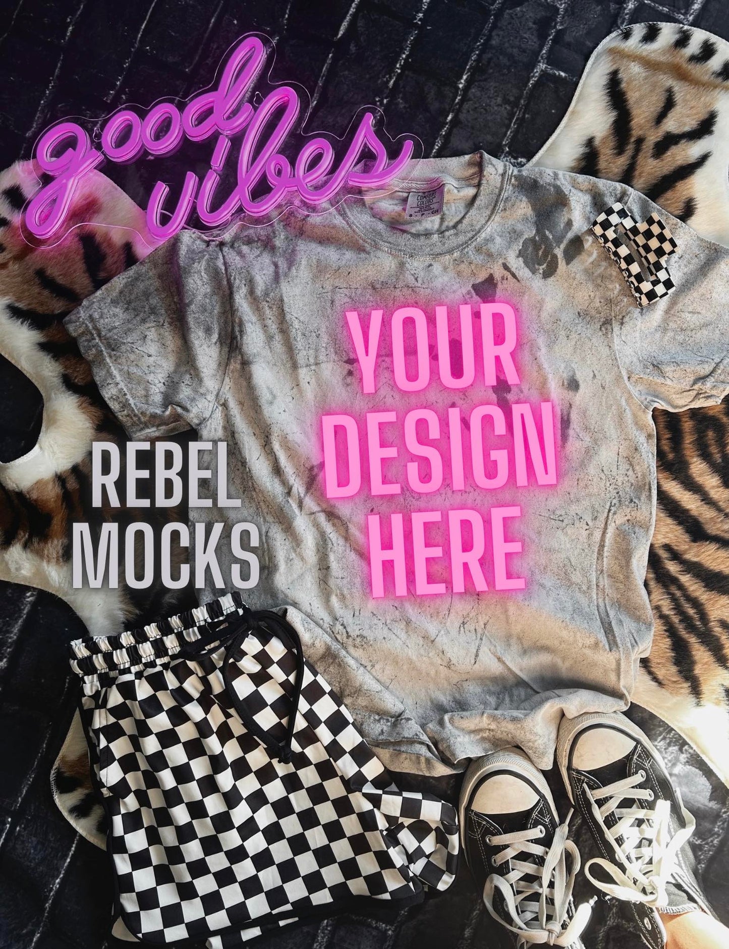 2 Mocks CC Colorblast Checkered EDGY Mock Up Flat Lays