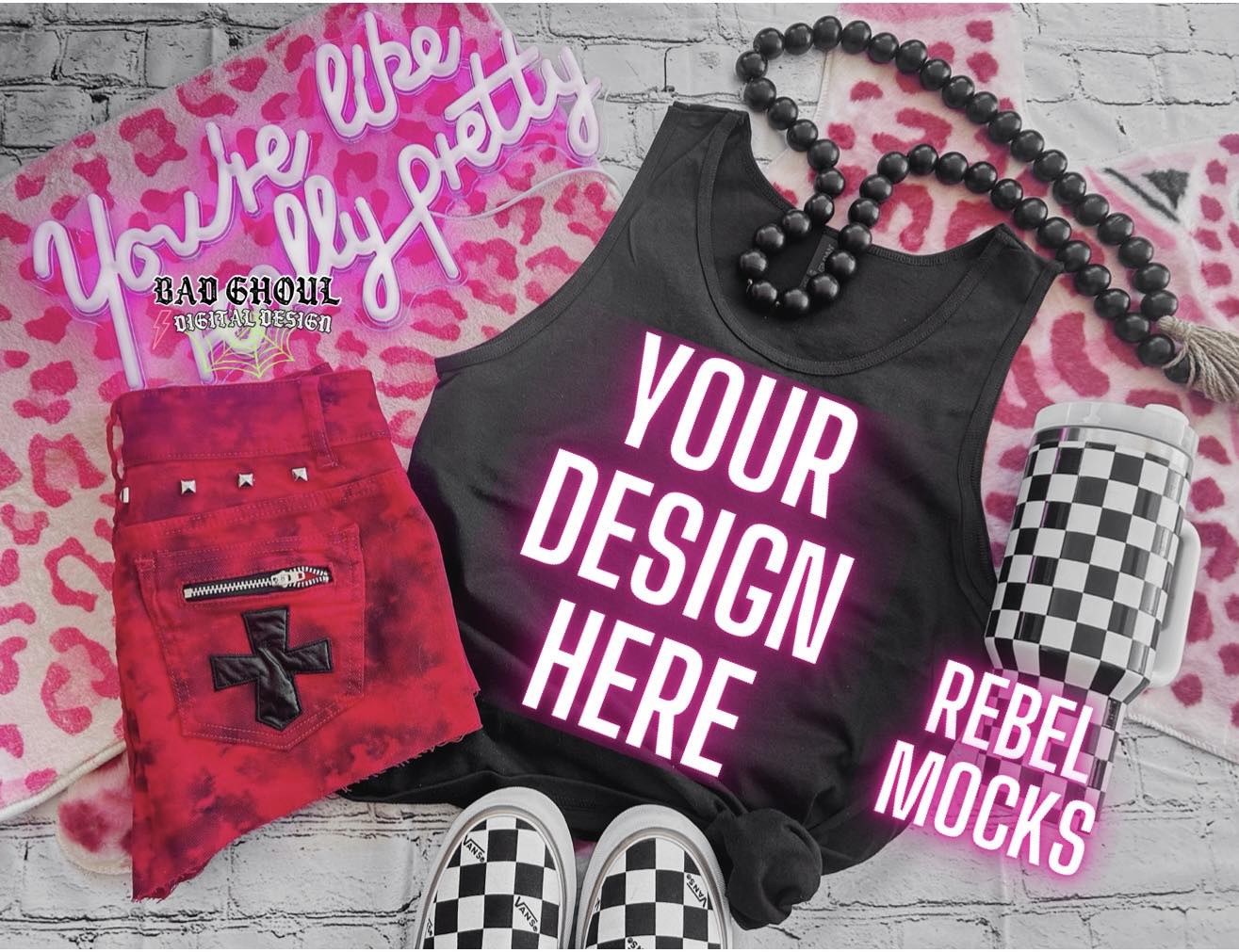 Black Gildan Tank Flat Lay Tank Trendy Vibez Flat Lay Mock up