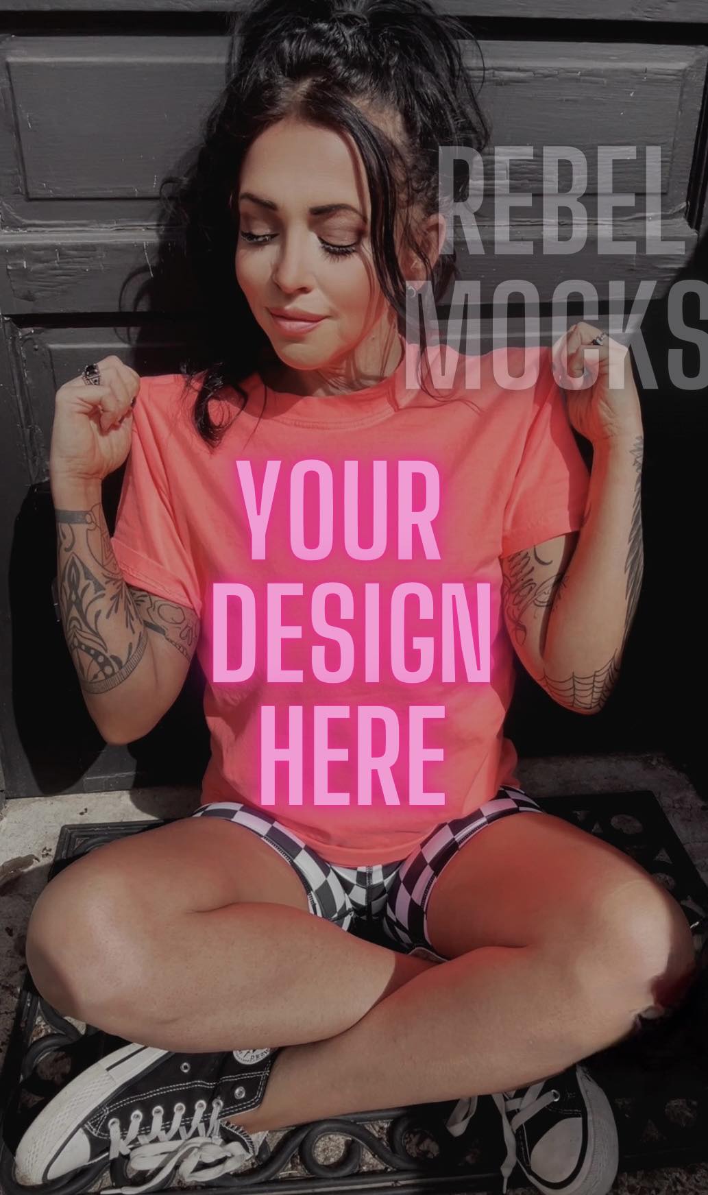 IRL Neon Red Orange Tee Alternative Edgy Trendy Mock Up