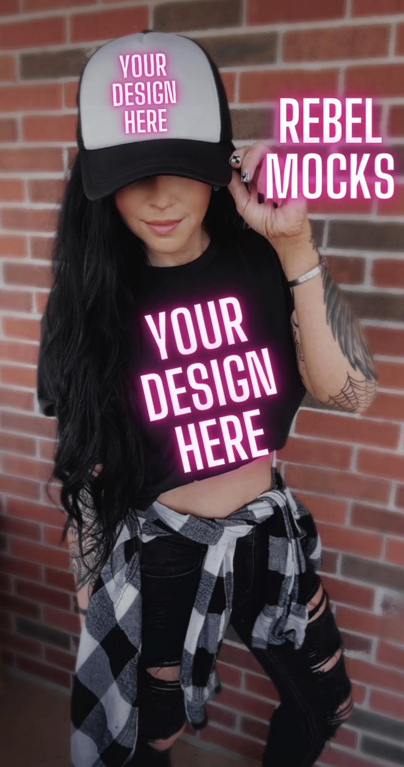 IRL MODEL MOCK EDGY AF Mock Up Black Crop and HAT