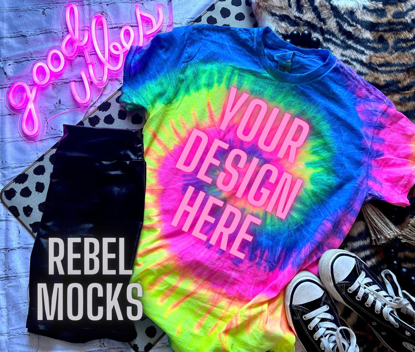 Tie Dye Bundle 6 Mocks Trendy Flat Lay in IRL Mock up