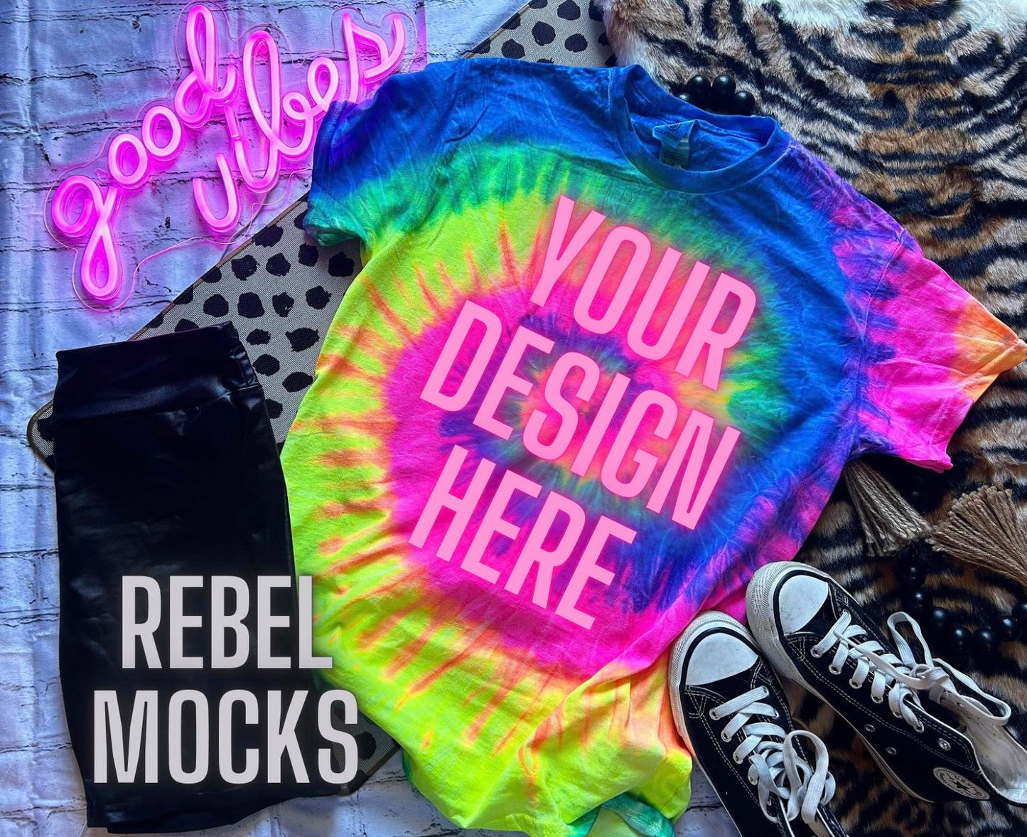 Tie Dye Bundle 6 Mocks Trendy Flat Lay in IRL Mock up
