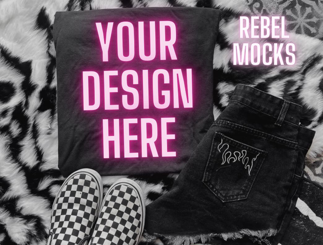 EDGY Black Tee Flat Lay Mock Up