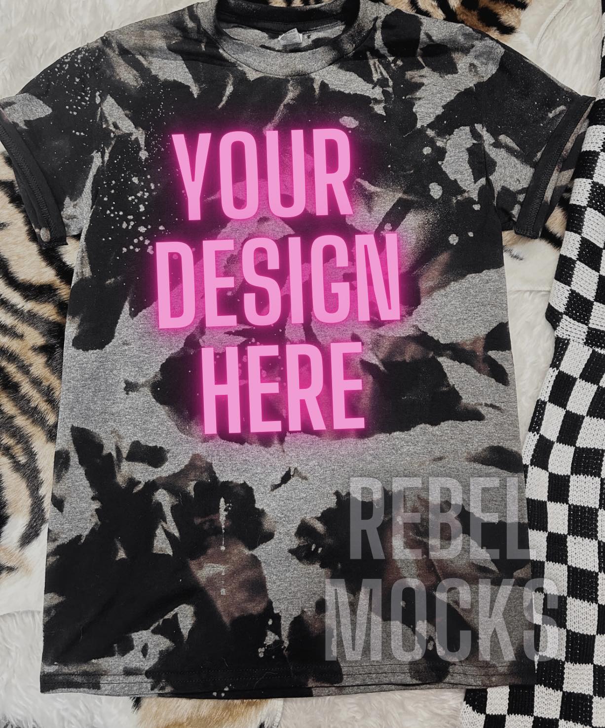 Black and Gray Acid Wash Alternative Edgy Trendy Mock Up Flat Lay