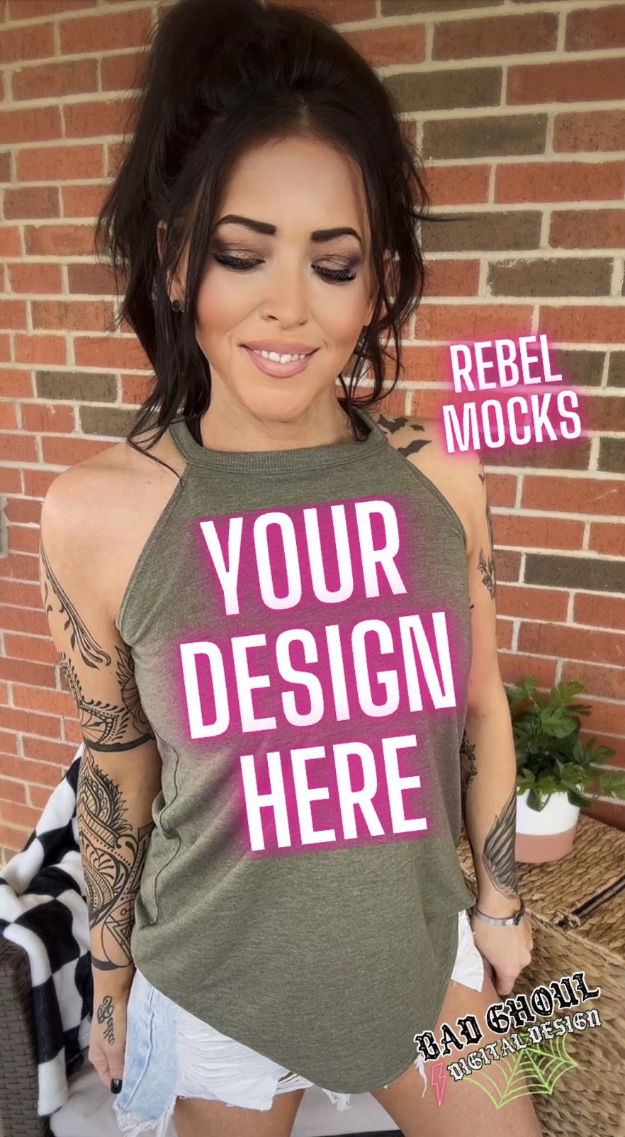 Military Green Tri Rocker Tank IRL Model Mock Up TRENDING