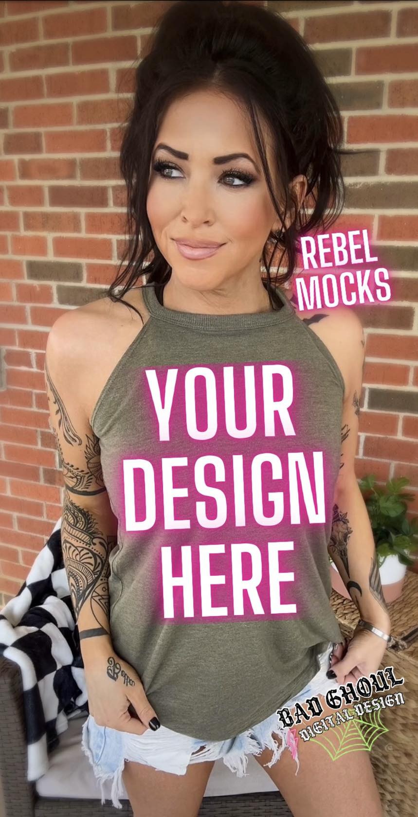 Military Green Tri Rocker Tank IRL Model Mock Up TRENDING