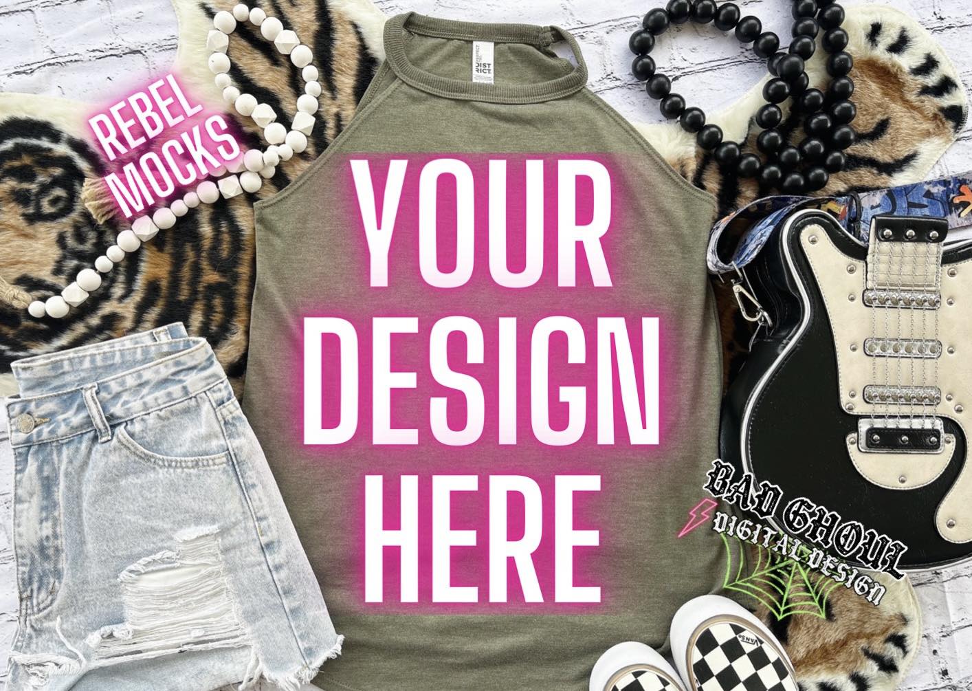 Military Green Tri Rocker Tank Flat Lay Mock Up TRENDING