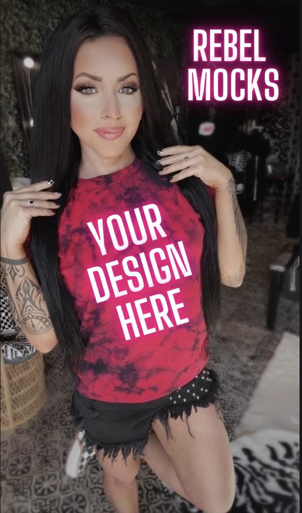 Dyenomite Red and Black Tie Dye IRL model Mock Alternative Edgy Mock Up