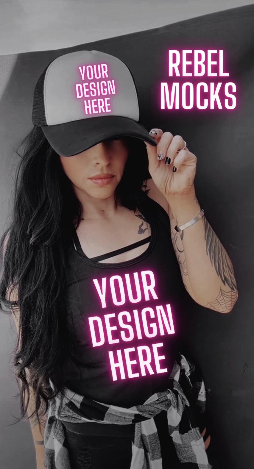 IRL MODEL MOCK EDGY AF Mock Up Trucker Hat and Black Tank