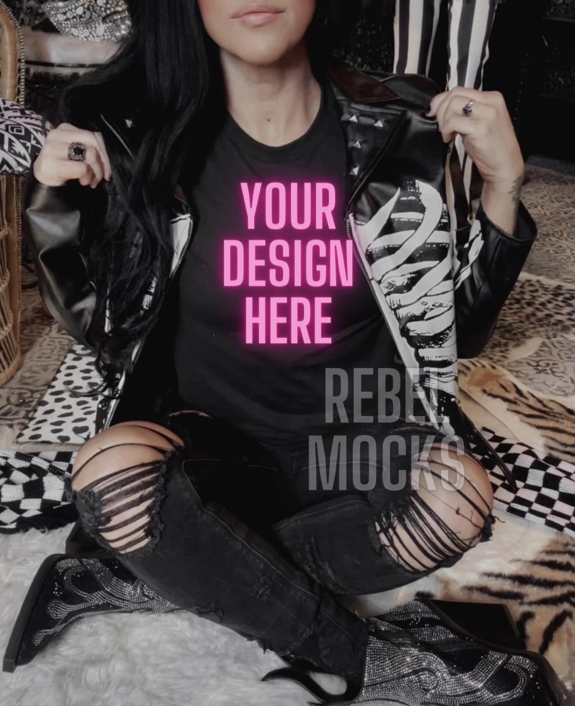 Black Tee IRL Model Trendy Mock Up
