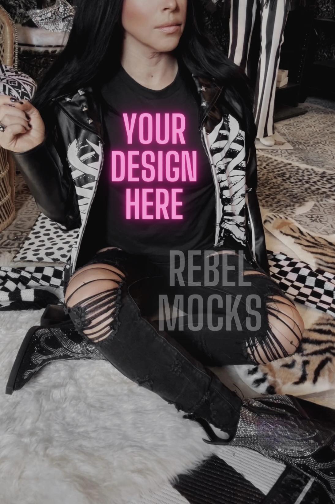 Black Tee IRL Model Trendy Mock Up
