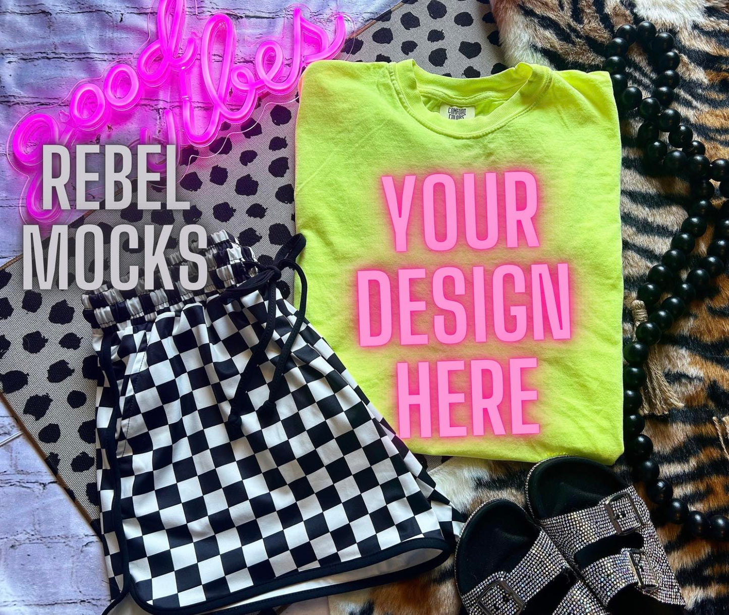 2 MOCKS CC Neon Lemon Trendy Flat Lay Mock up