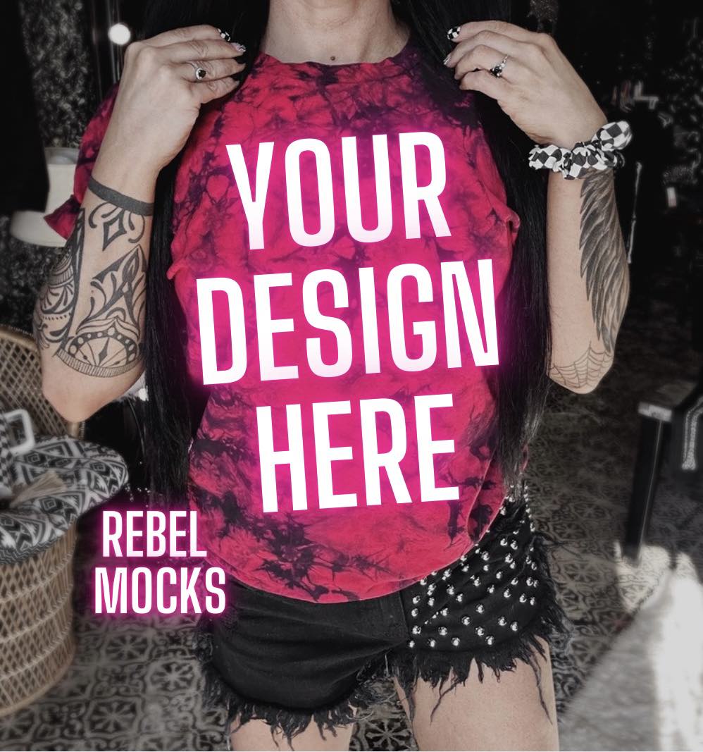 BUNDLE 3 MOCKS Dyenomite Red and Black Tie Dye IRL model Mock Alternative Edgy Mock Up