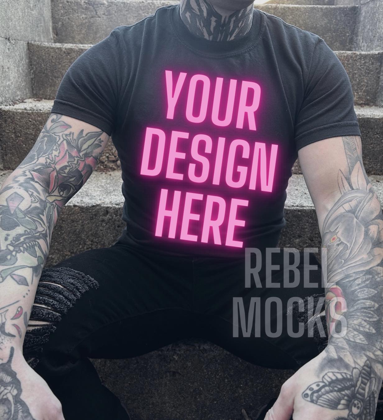 Mens Black Tee Edgy Trendy Mock Up