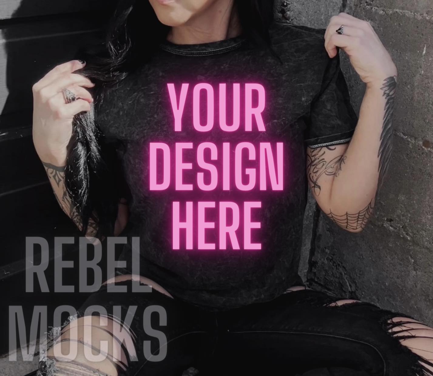 Alternative Mineral Wash Tee Edgy Trendy Mock Up