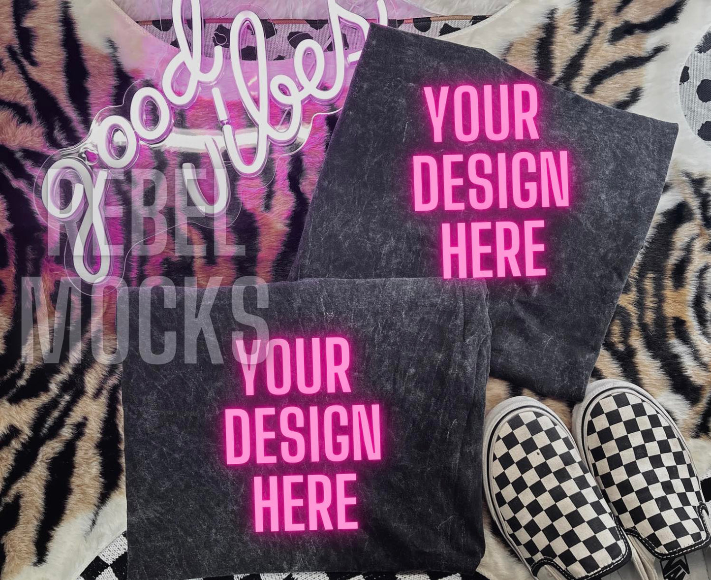 Mineral Wash Double Tee Flat Lay Trendy Mock Up