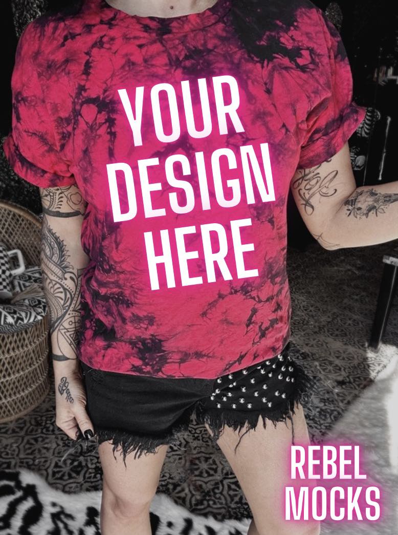 BUNDLE 3 MOCKS Dyenomite Red and Black Tie Dye IRL model Mock Alternative Edgy Mock Up