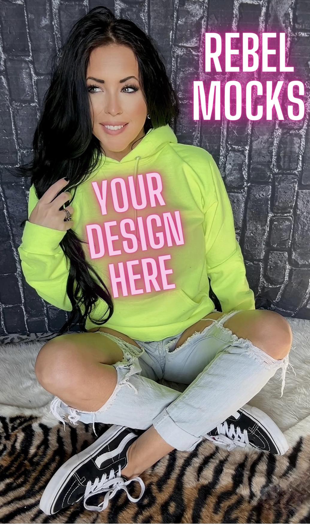BUNDLE 3 Mocks Neon Yellow Hoodie Edgy Trendy Model Mock up