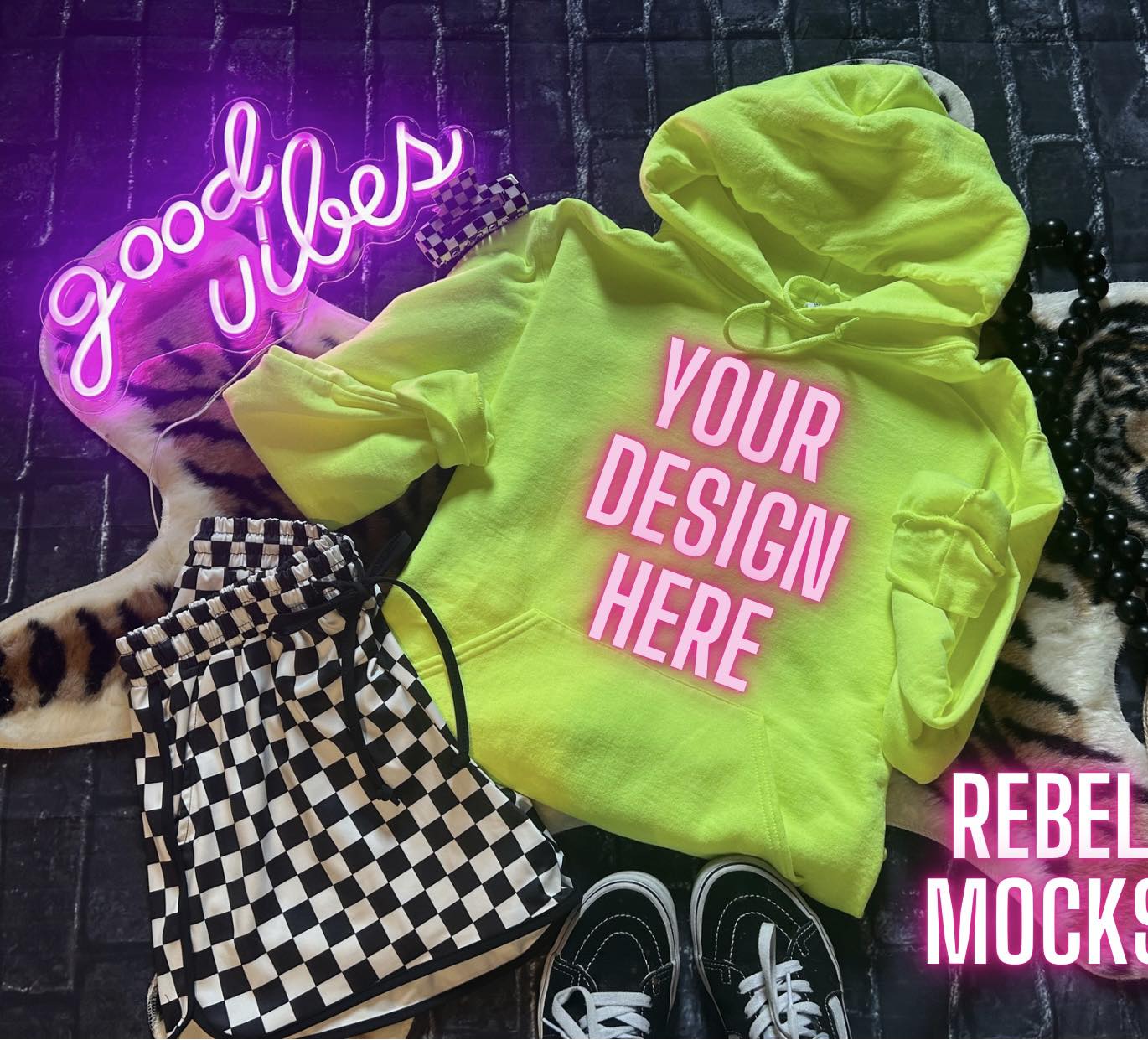 Neon Yellow Model Mock up Bundle 3 mocks IRL and Flat