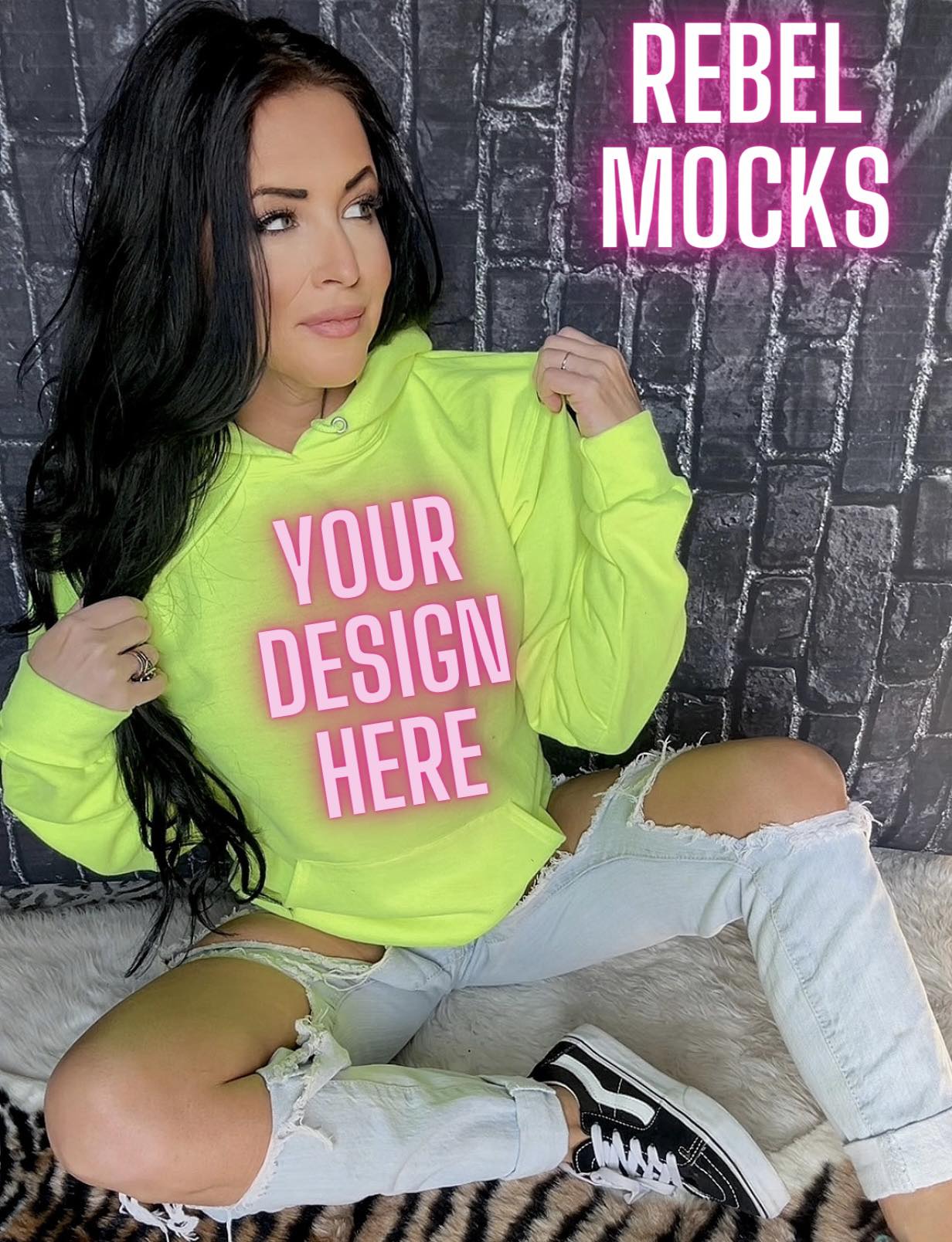 BUNDLE 3 Mocks Neon Yellow Hoodie Edgy Trendy Model Mock up