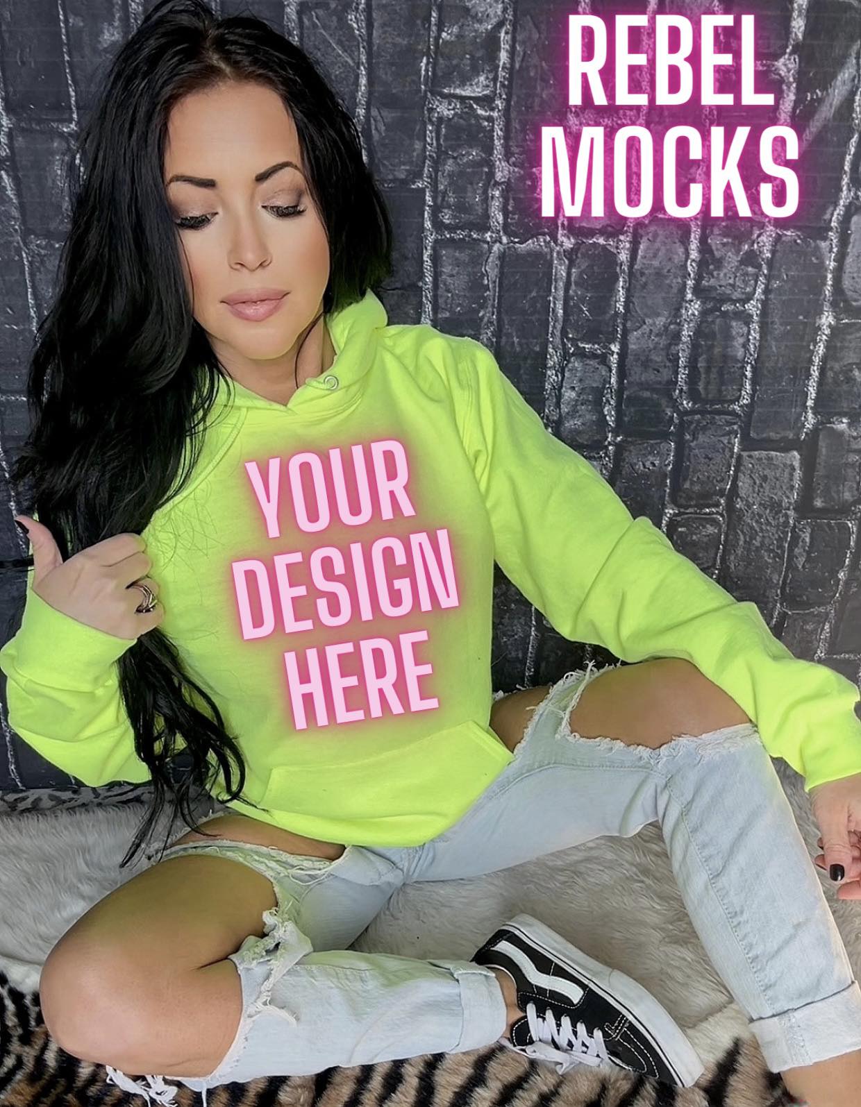 BUNDLE 3 Mocks Neon Yellow Hoodie Edgy Trendy Model Mock up