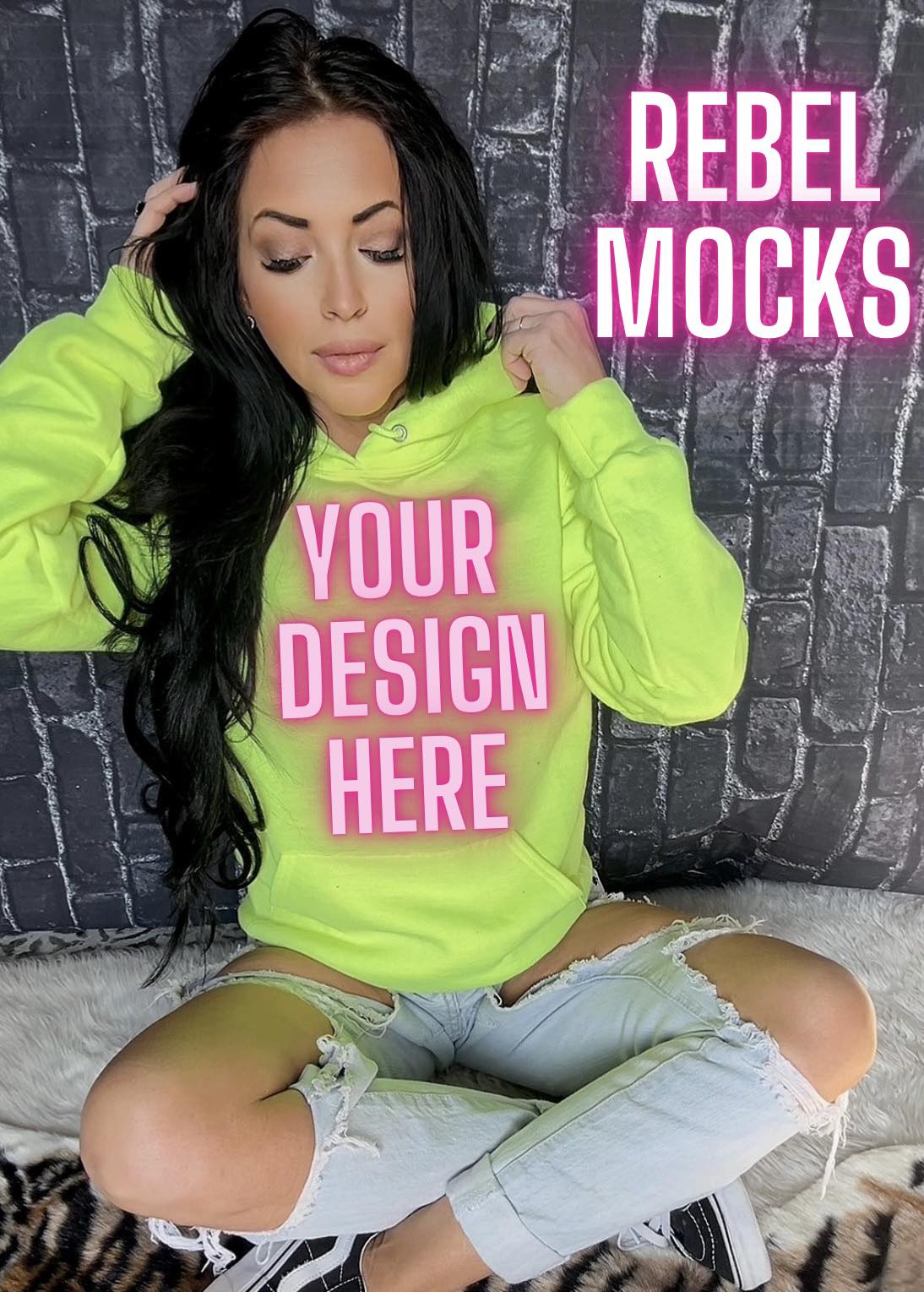 Neon Yellow Model Mock up Bundle 3 mocks IRL and Flat
