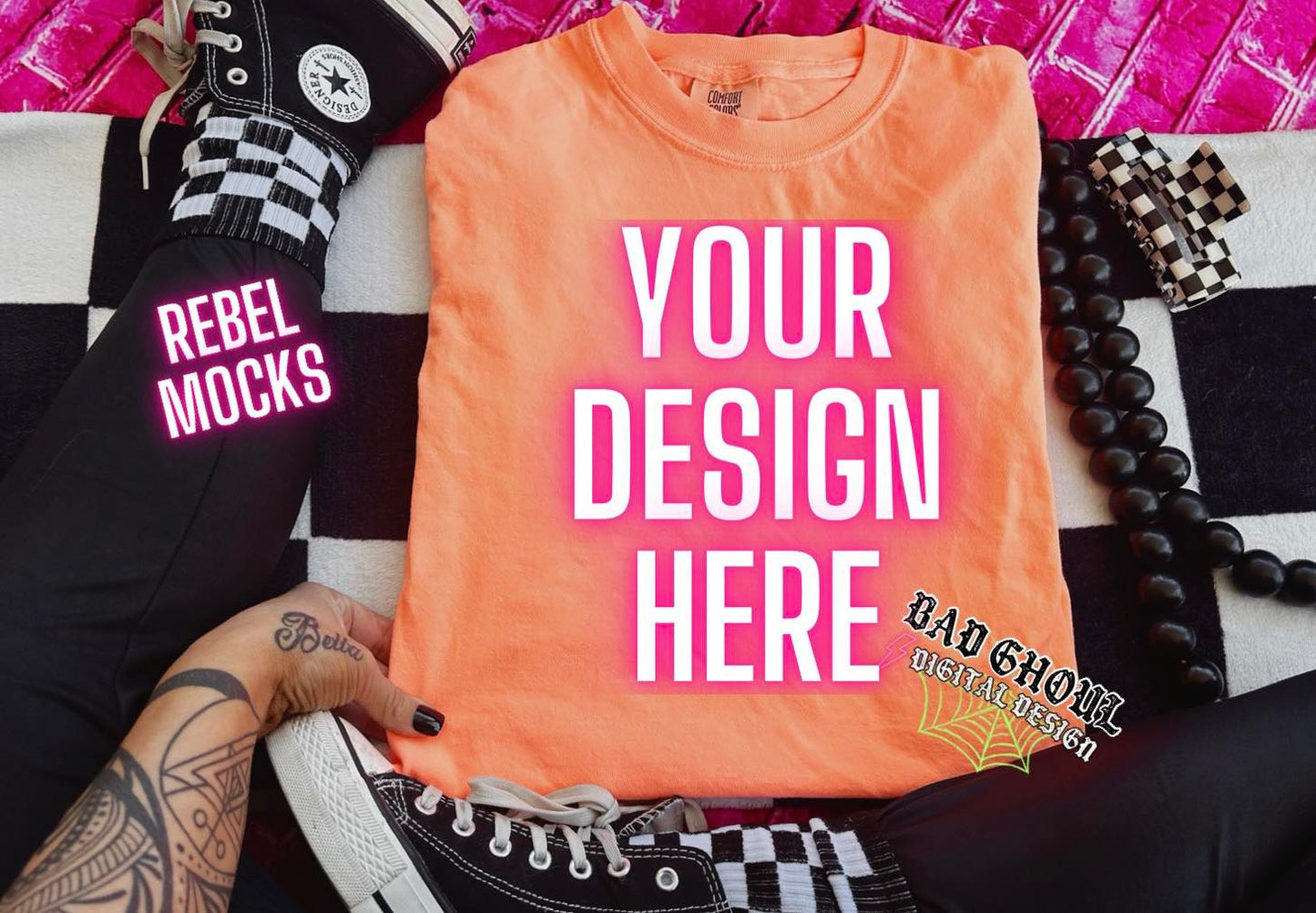 Comfort Colors Neon Cantaloupe Flat Lay Mock Up Trendz