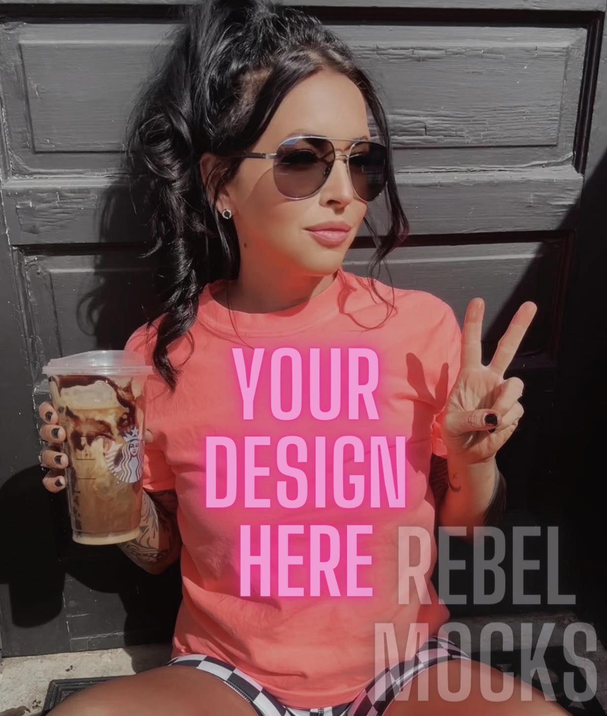 3 MocksBundle IRL Neon Red Orange Tee Alternative Edgy Trendy Mock Up