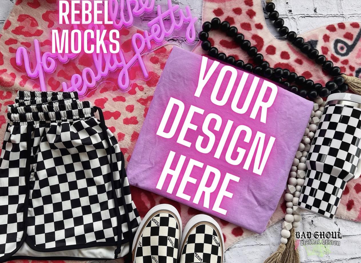 CC Neon Purple Tee Trendy Vibez Flat Lay Mock up