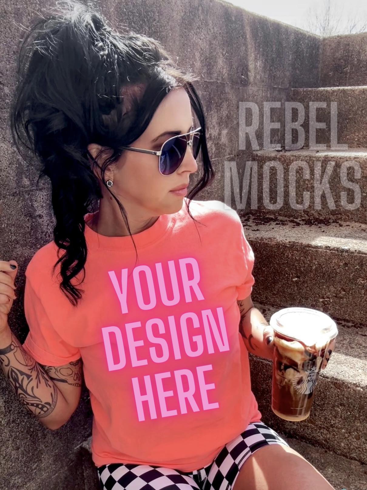 IRL Neon Red Orange Tee Alternative Edgy Trendy Mock Up