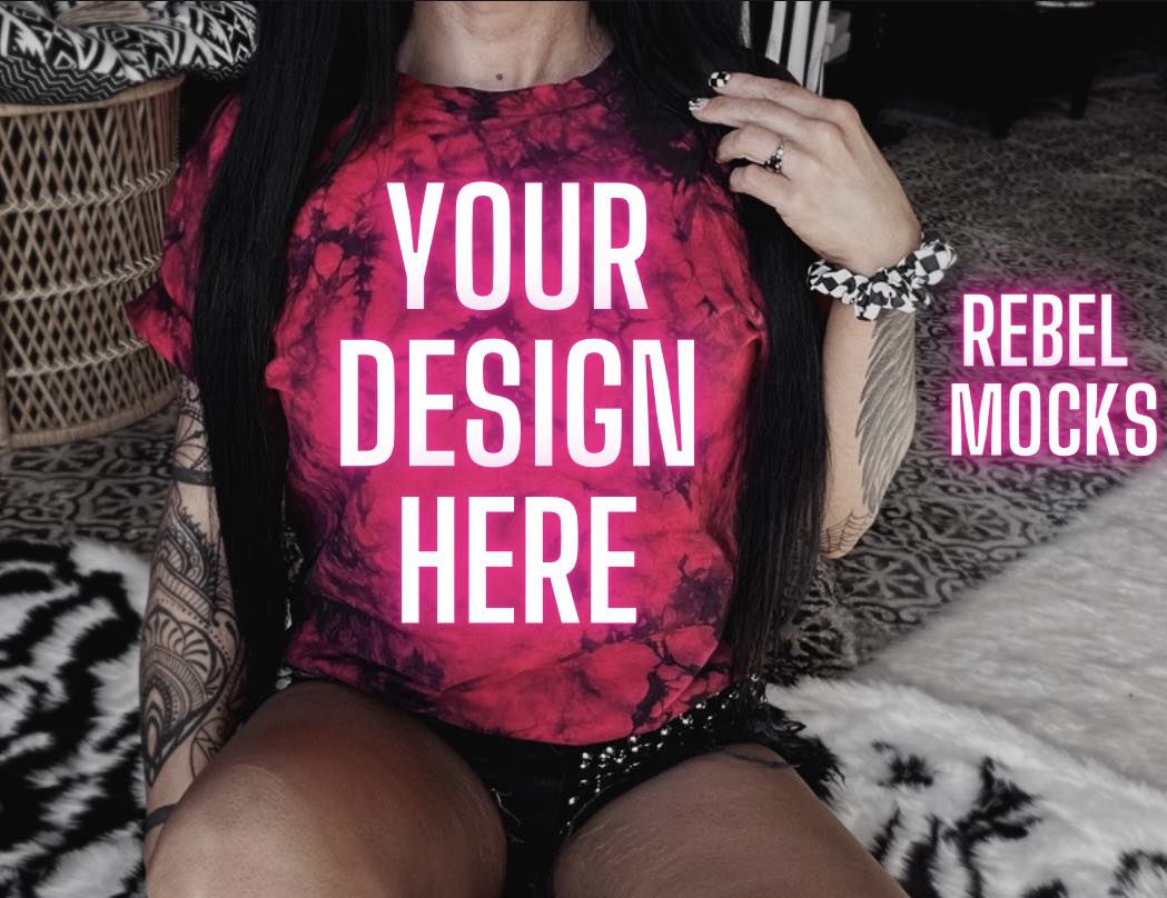 Dyenomite Red and Black Tie Dye IRL model Mock Alternative Edgy Mock Up