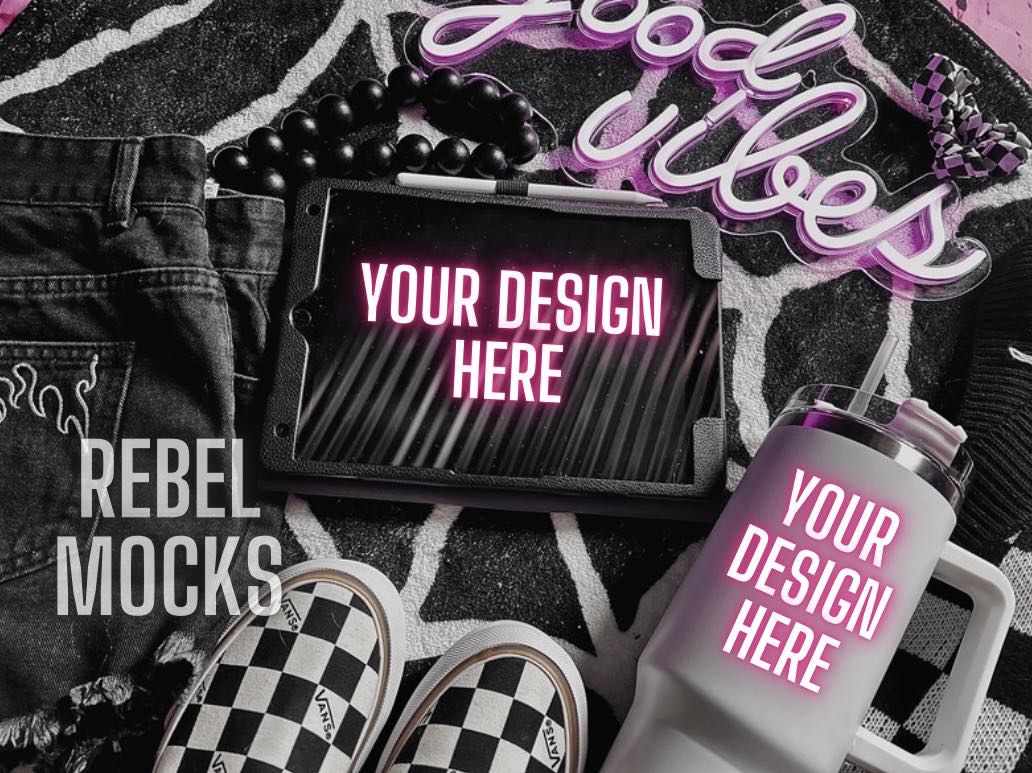 Ipad and Tumbler Mock Up Alternative Edgy Checkered