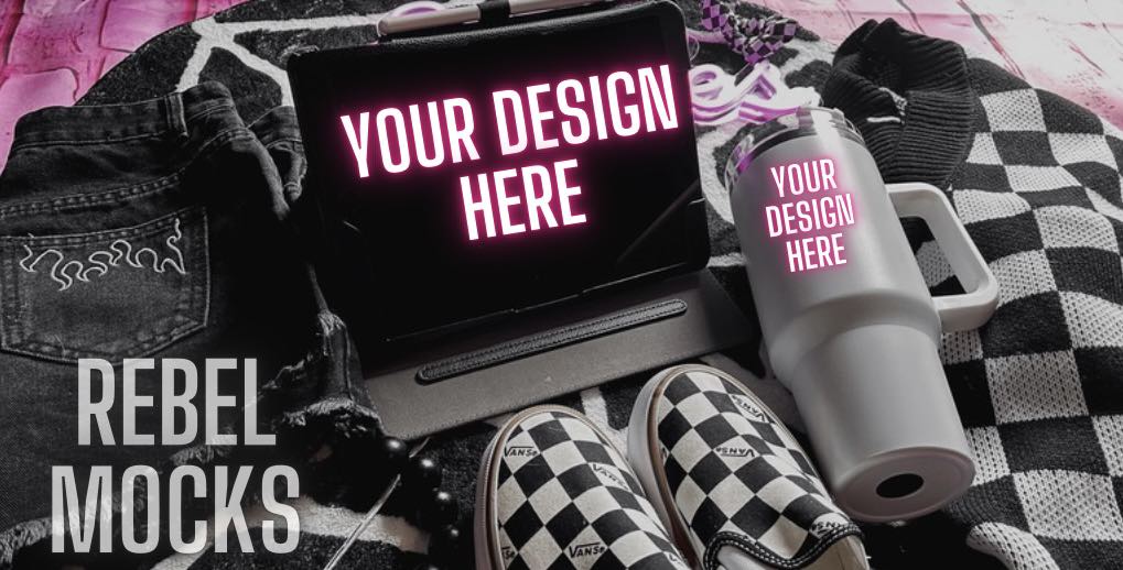 Ipad and Tumbler Mock Up Alternative Edgy Checkered