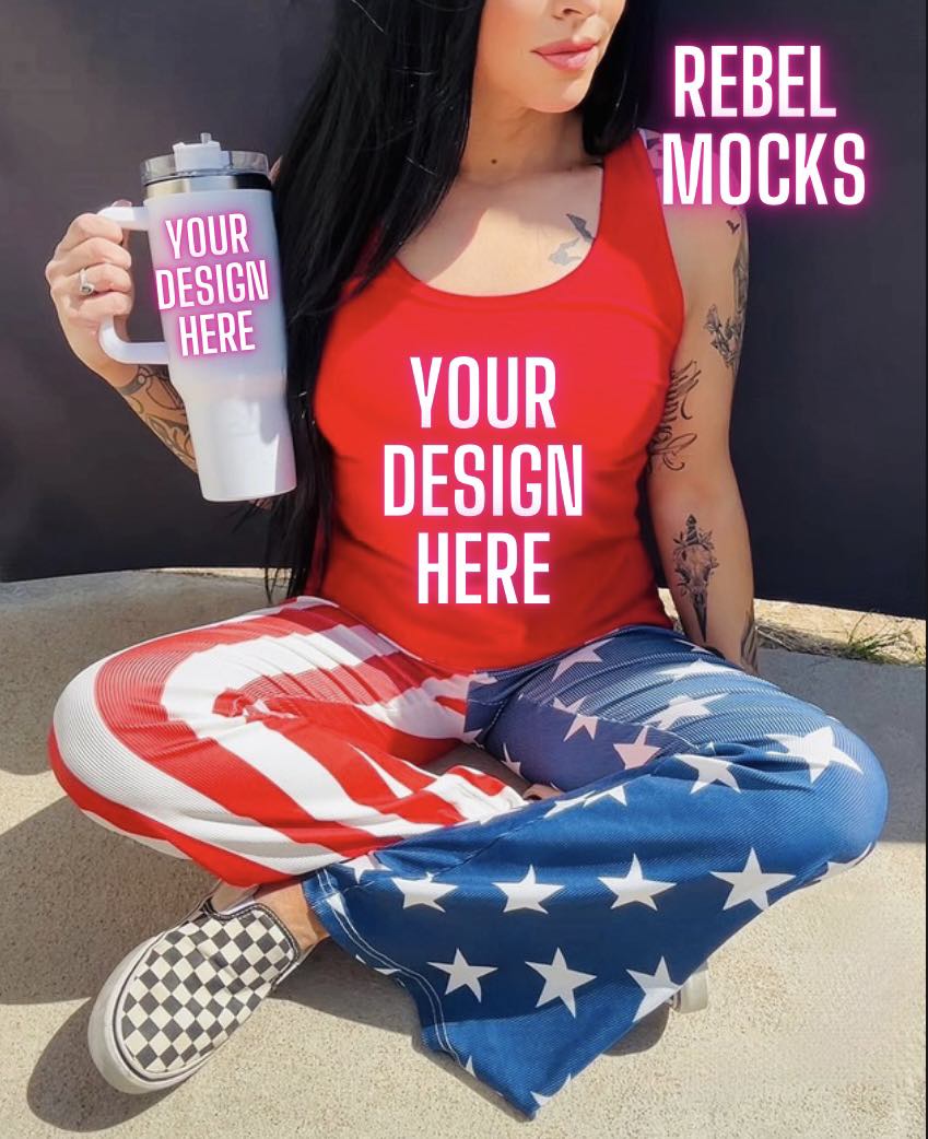 Patriotic Red White and Blue Tank and Tumbler Mockup IRL