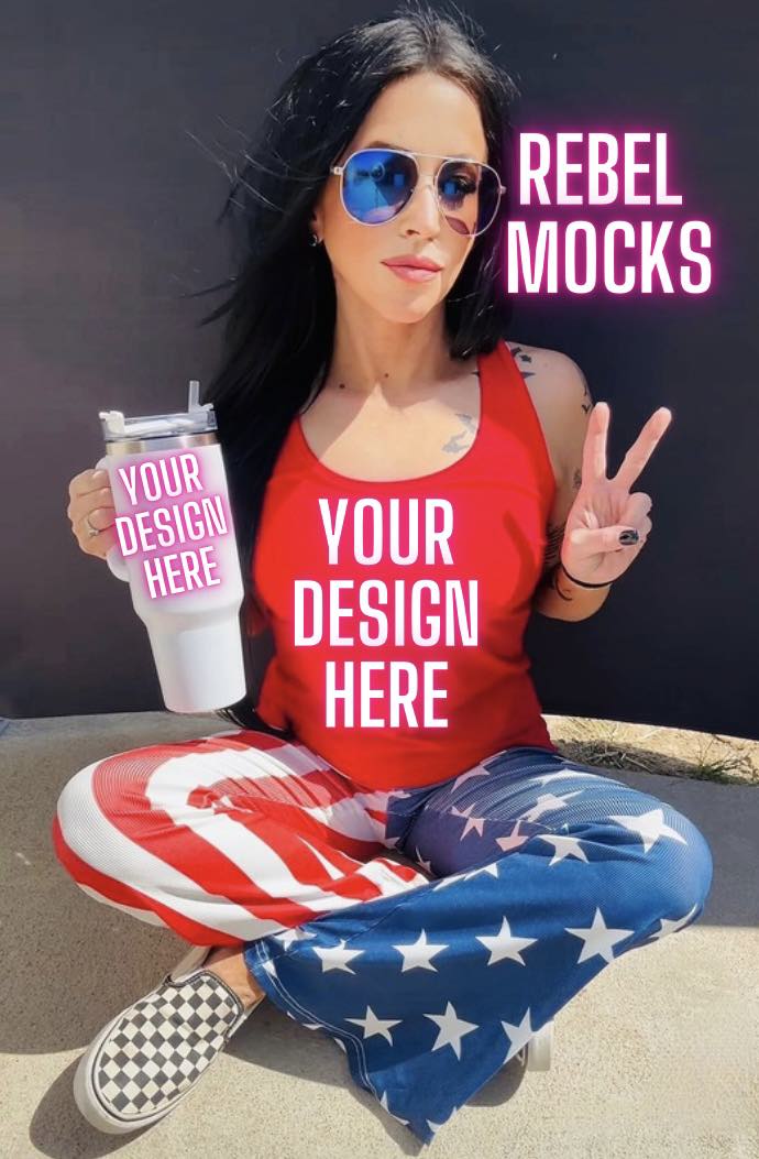 Patriotic Red White and Blue Tank and Tumbler Mockup IRL