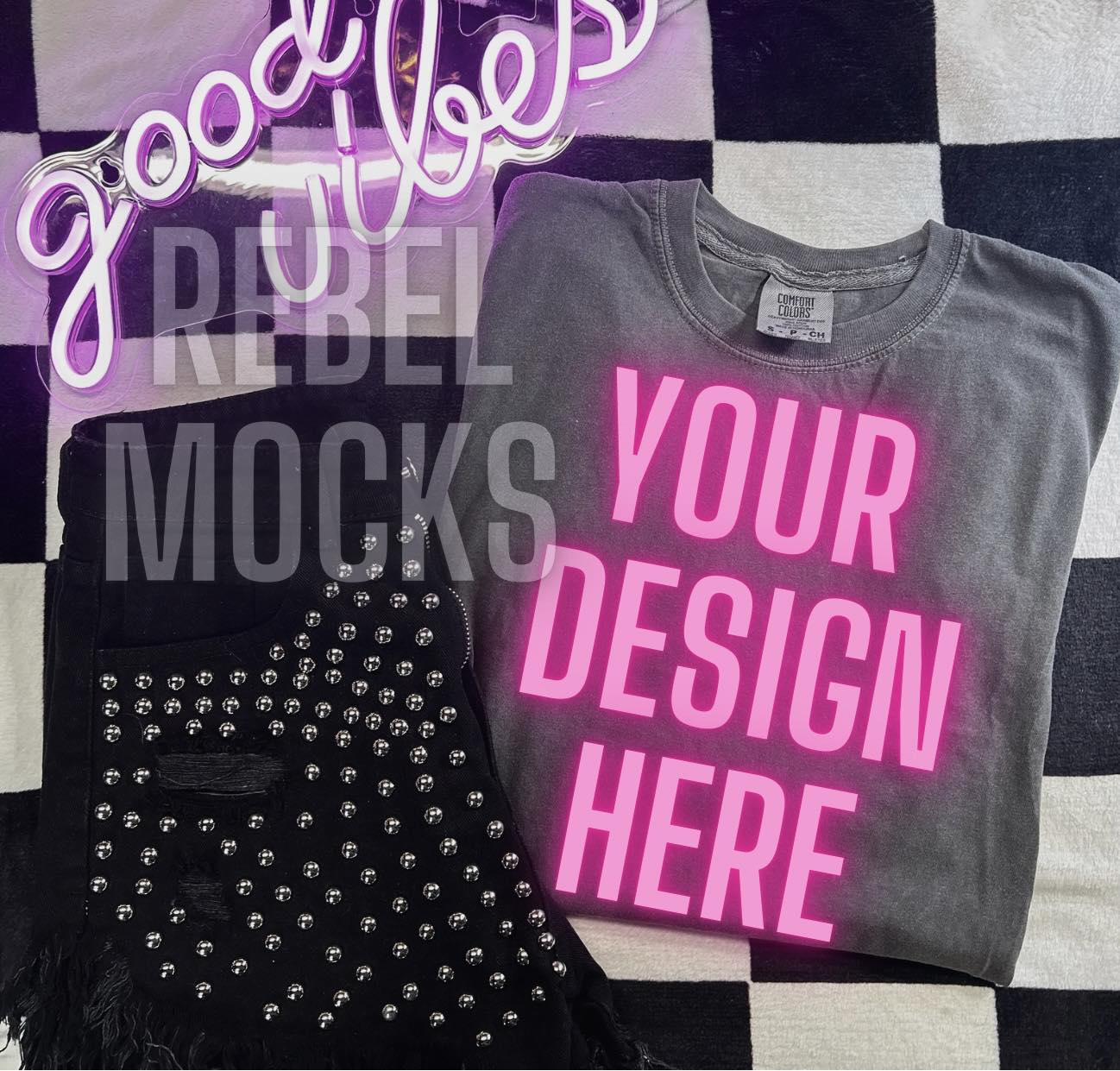 Pepper Comfort Color Tee Flat Lay Trendy Mock Up