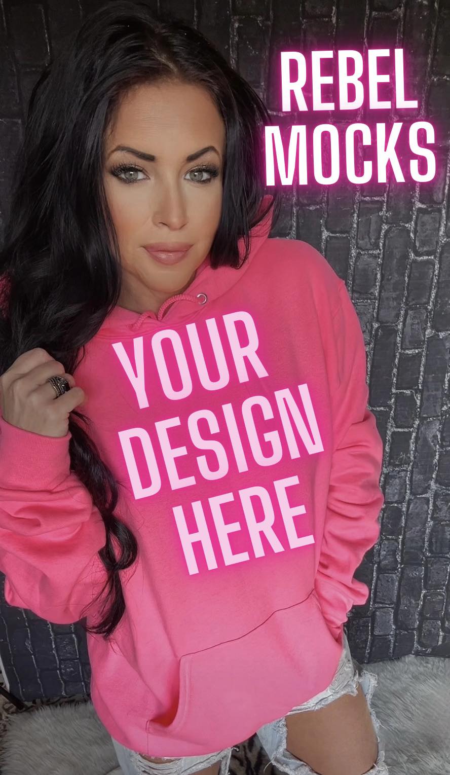 BUNDLE 2 Mocks Neon Pink Hoodie Edgy Trendy Model Mock up