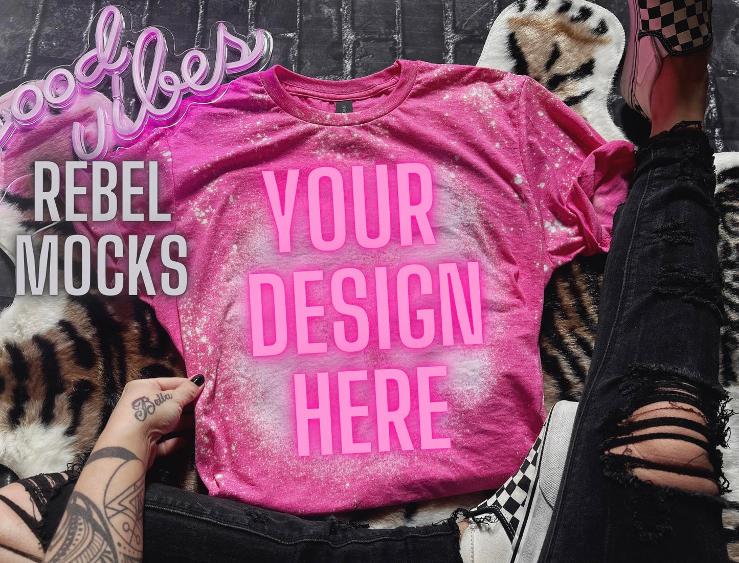 3 MOCK Bundle Heliconia Softstyle Bleach Alternative Mock Up flat lay and IRL