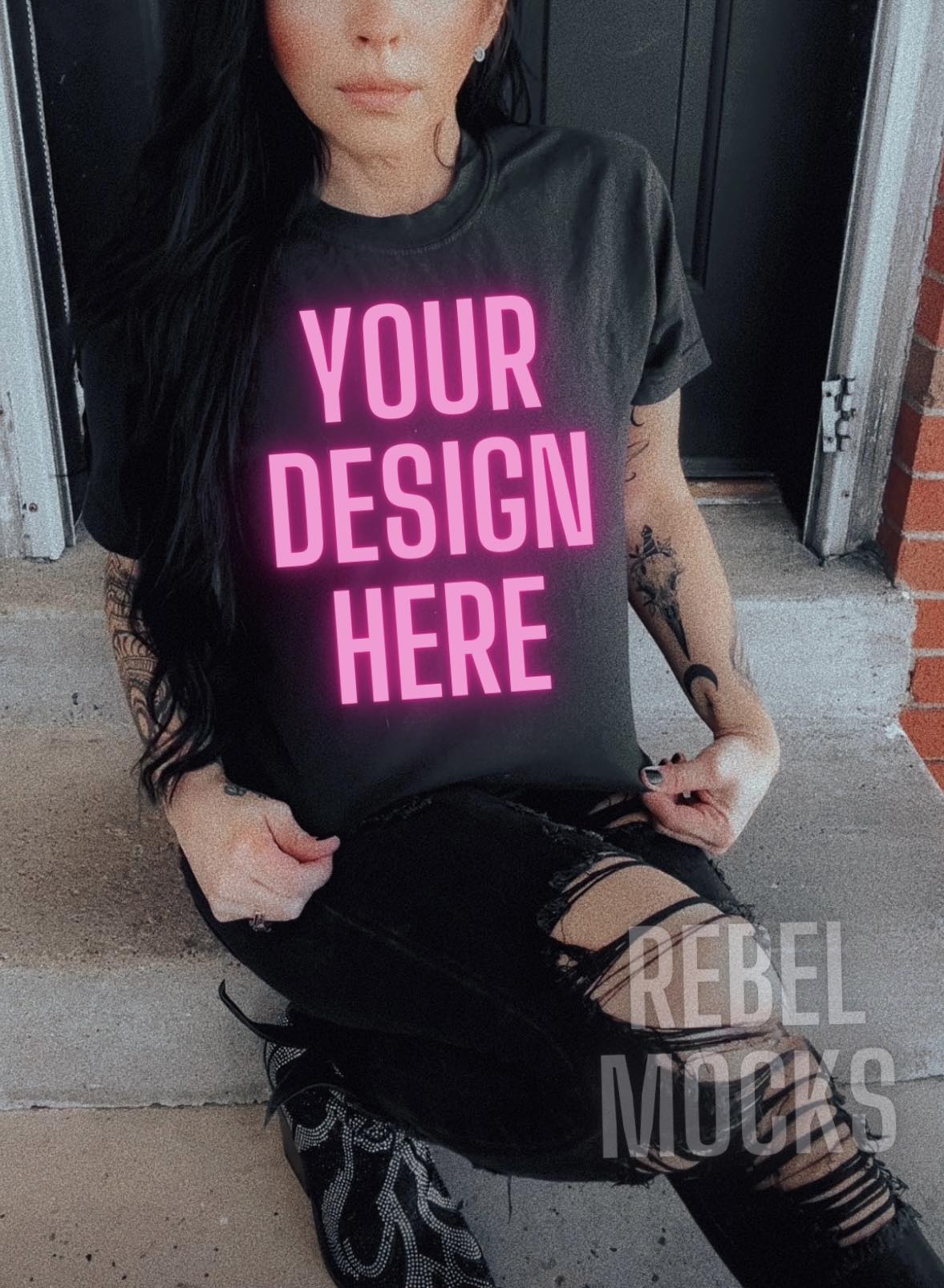 Grunge Filter Alternative IRL Black Tee Edgy Trendy Mock Up