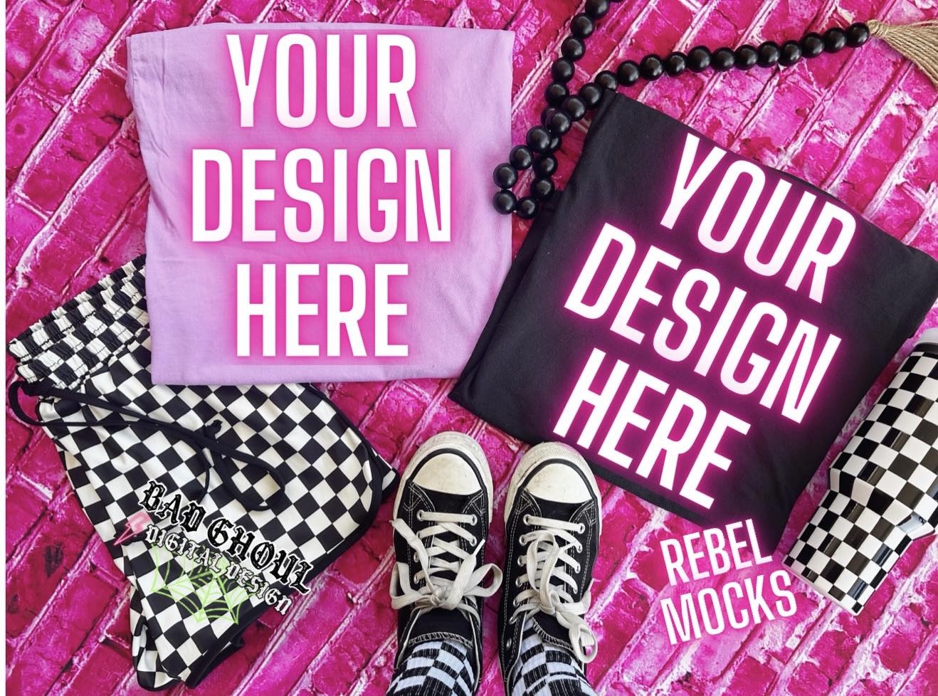 Comfort Colors Neon Violet and Black Flat Lay Mock Up Trendz
