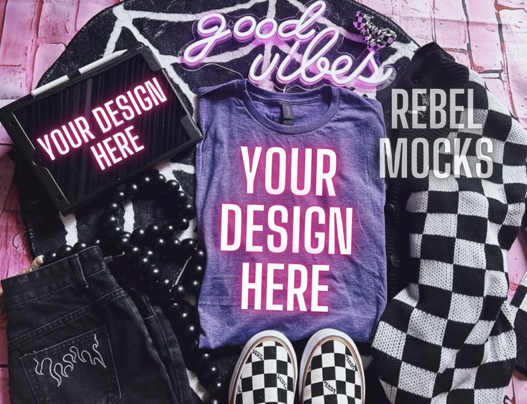 Flat Lay Heather Purple And iPad Edgy Trendy Mock Up Checkered