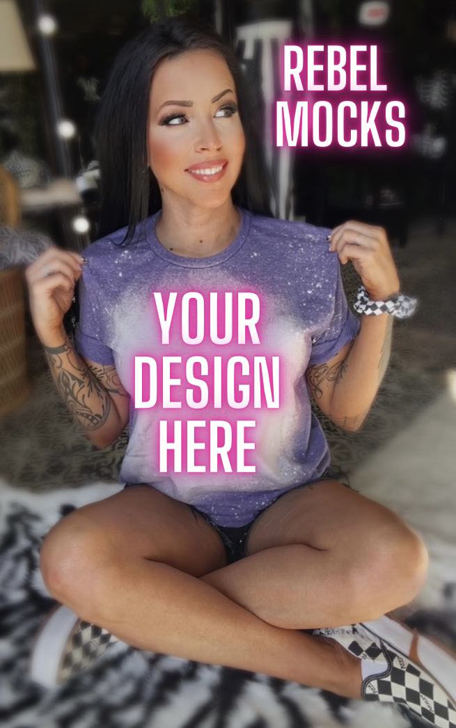 BUNDLE 2 Mocks Softstyle Heather Purple Bleach IRL model Mock Alternative Edgy Mock Up