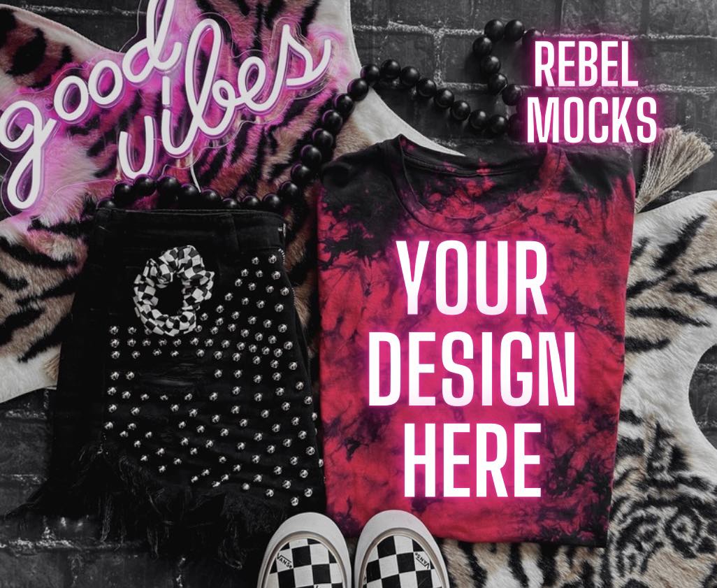 BUNDLE 2 mocks Red and Black tie Dye Flat Lay & Model Alternative Edgy Mock Up