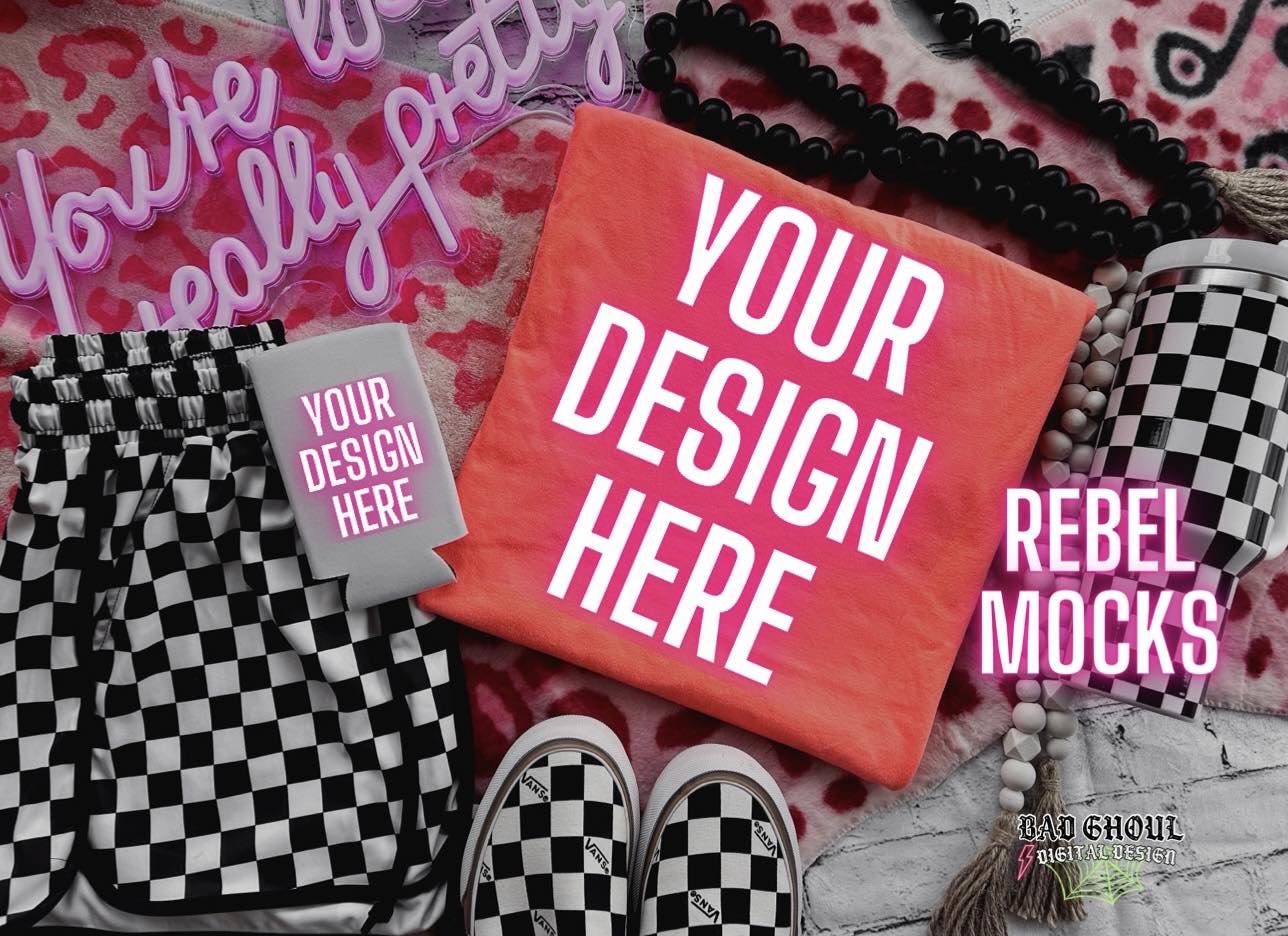 CC Neon Red Orange Trendy Vibez Flat Lay Mock up