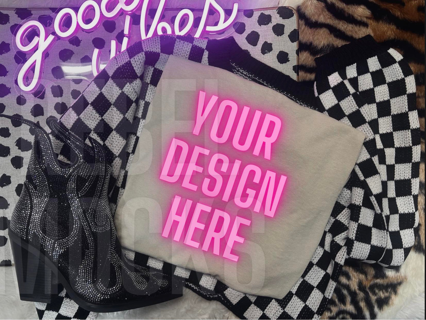 Sand Tee Flat Lay Trendy Mock Up Checkered