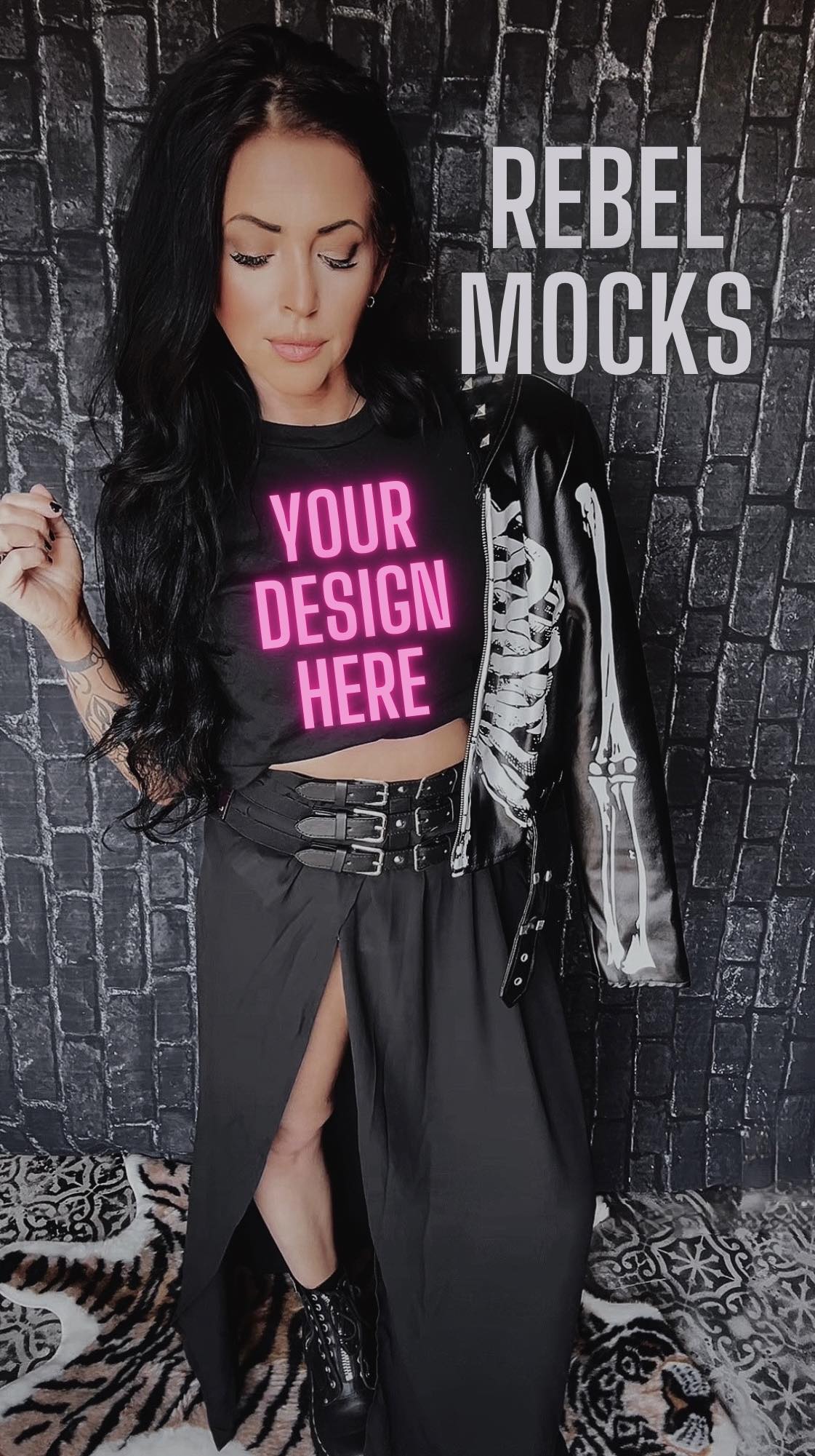 MOODY MODEL MOCK DARK EDGY Black Tee Mock Up