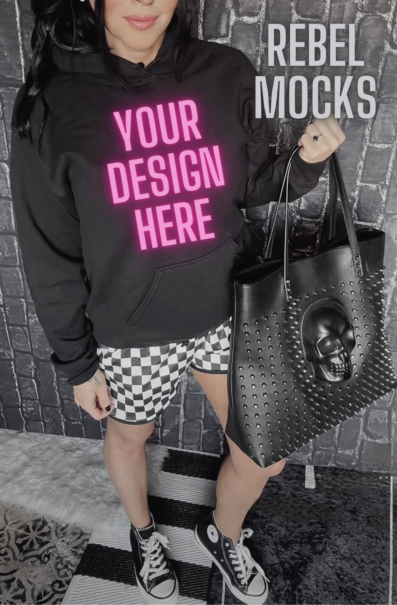 BUNDLE 3 Mocks Black Hoodie Checkered EDGY Mock Up MODEL IRL