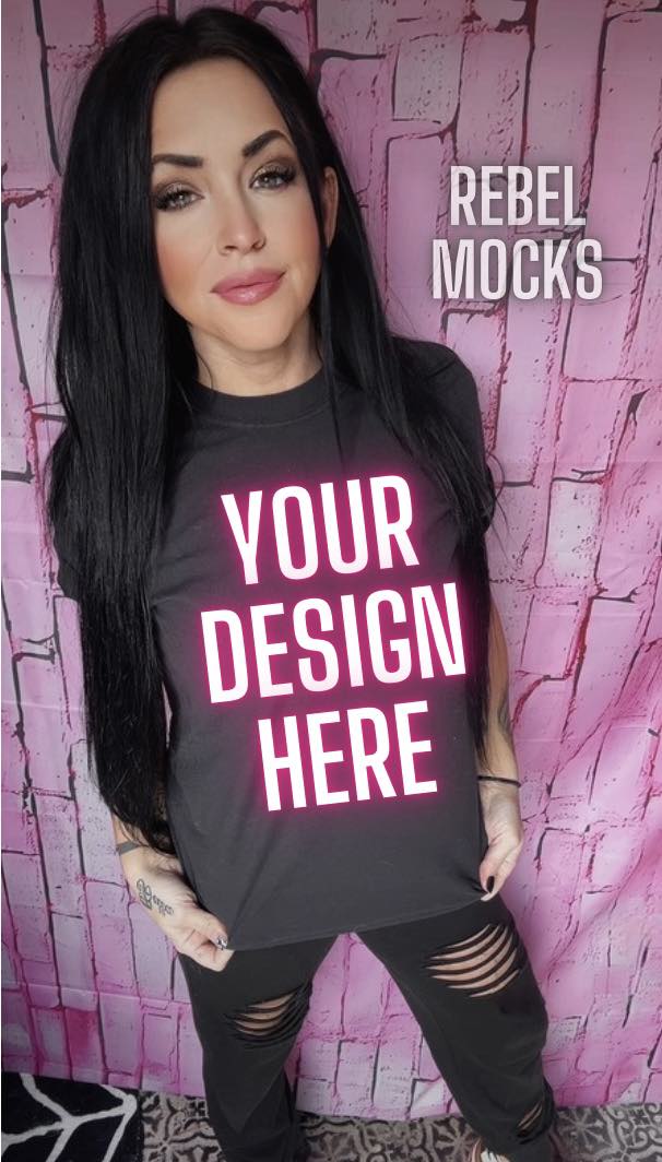 Black tee Edgy Trendy IRL Model Mock Up Checkered